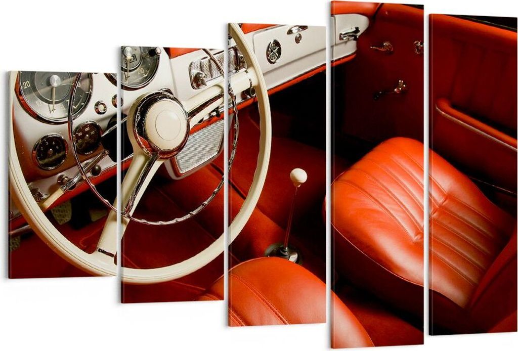 Bild auf Leinwand - Leinwandbild - Auto Innenraum Klassisch - 150x100cm - Wand Bild - Wanddeko - Leinwanddruck - Bilder - Kunstdruck - Wanddekorati...