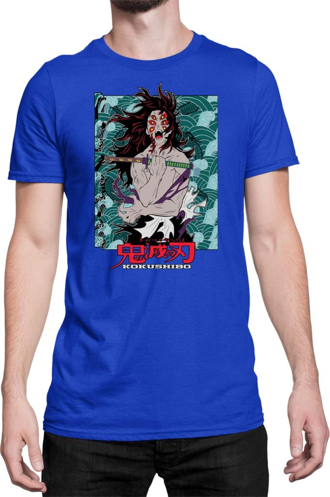 Herren T-Shirt Demon Anime Slayer Kimetsu No Yaiba Kokushibo 001, Man XL / Blau