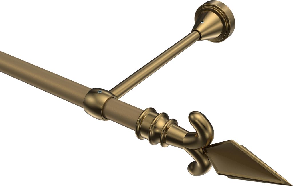 Interdeco Gardinenstange / Vorhangstange Gold matt / Messing Antik, Typ Primus Matteo (Pfeil), 16 mm Ø 1-läufig, 200 cm
