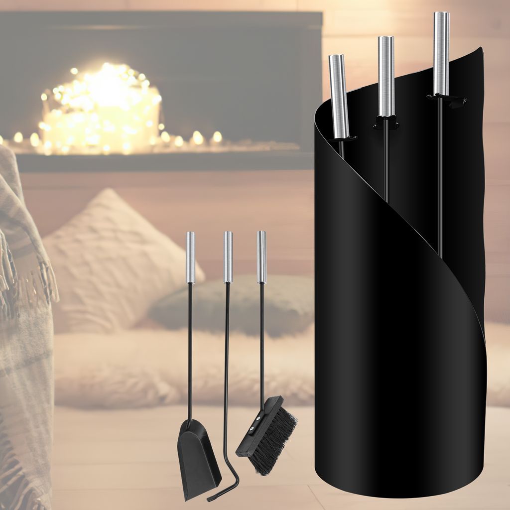 TolleTour Moderne 4-teilige Kaminbesteck-Sets aus Edelstahl in Schwarz