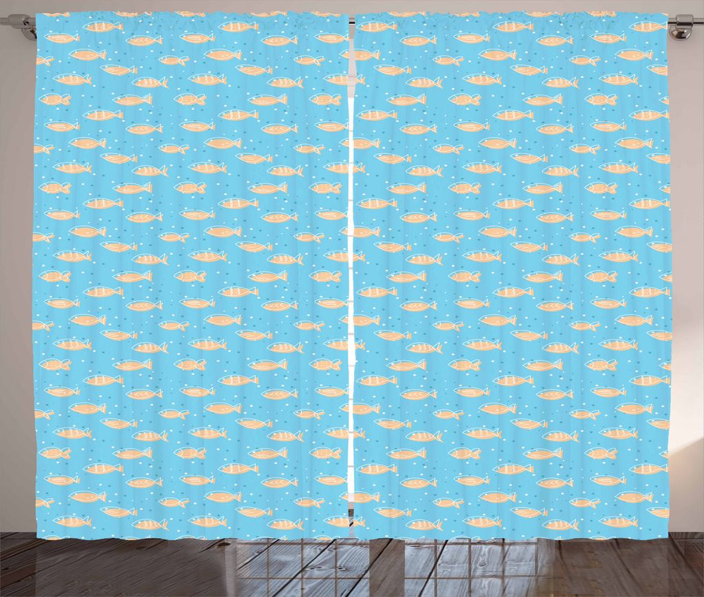 ABAKUHAUS Fisch Rustikaler Gardine, Hand gezeichnete Art Flock, Schlafzimmer Kräuselband Vorhang mit Schlaufen und Haken, 280 x 175 cm, Blassblau ...