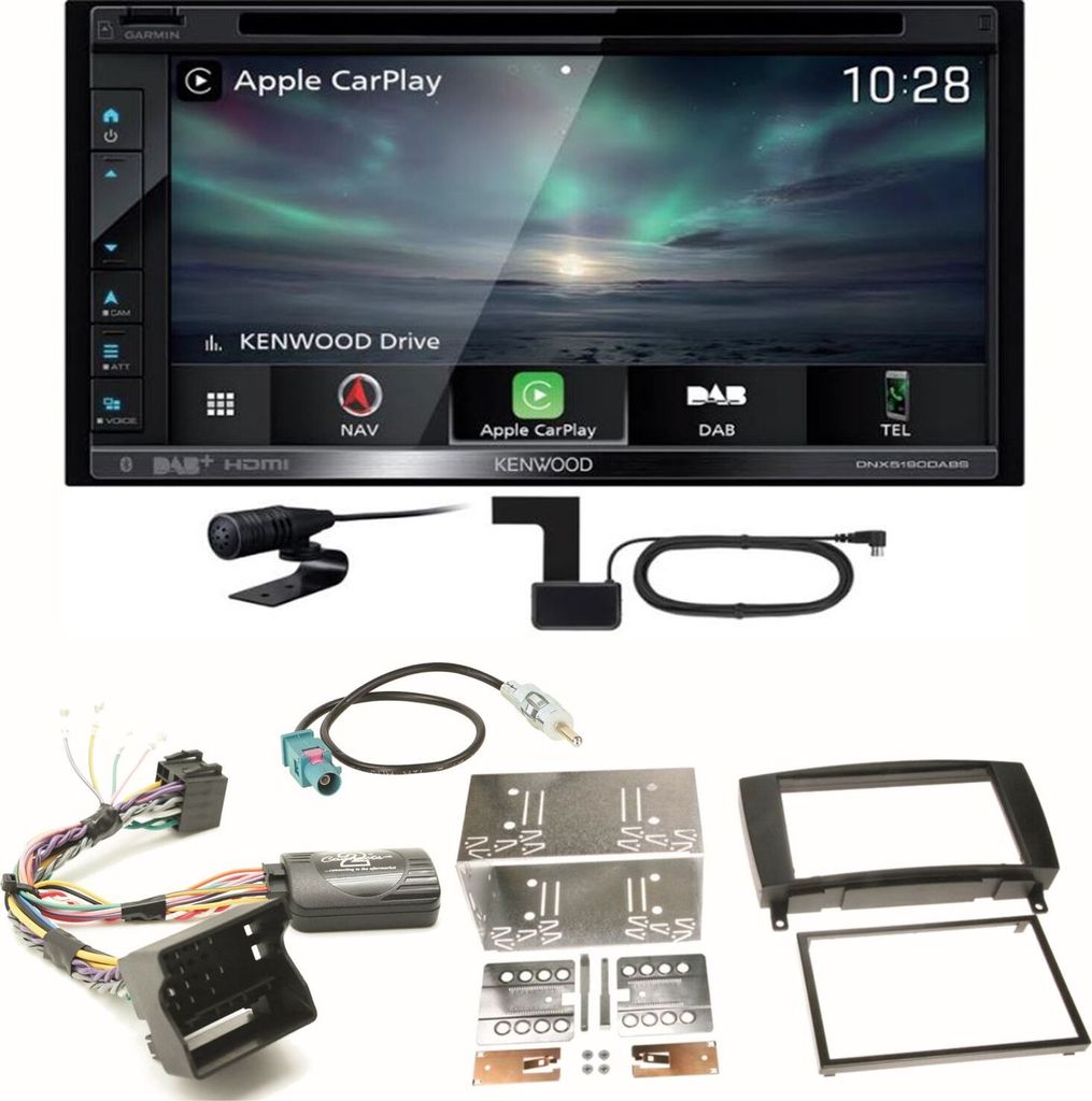 Kenwood DNX-5190DABS Navi Carplay DAB+ Einbauset für Mercedes CLK W209 Facelift
