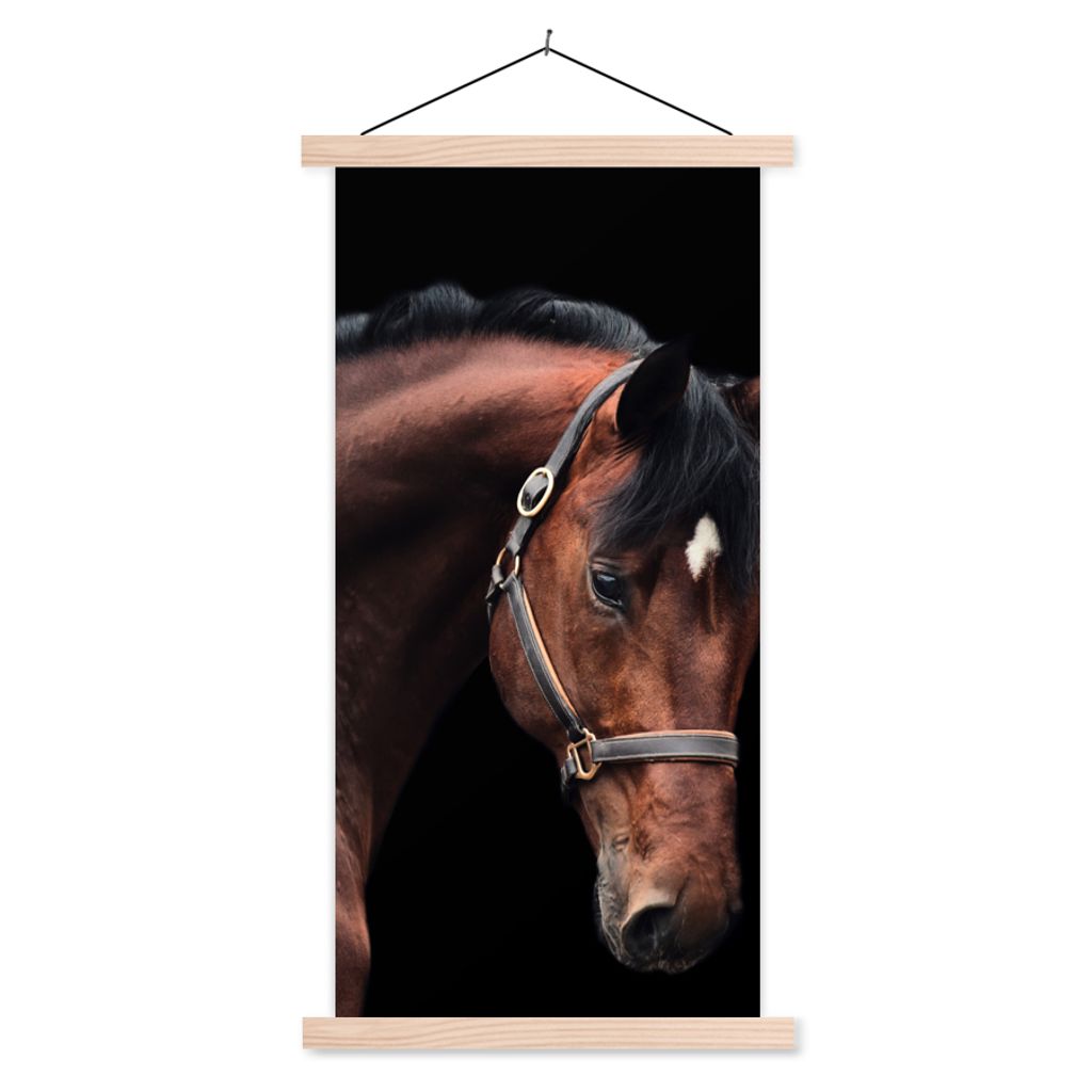 MuchoWow Textilposter Pferd - Leicht - Halfter 40x80 cm mit holzfarbenen Rahmen - Wohnzimmer