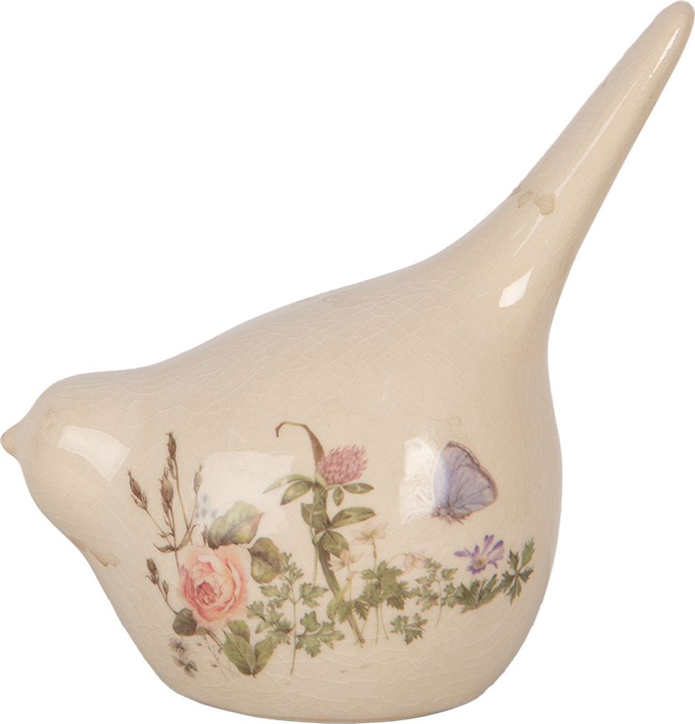 Clayre & Eef Dekorationsfigur Vogel 14x9x15 cm Beige Keramik