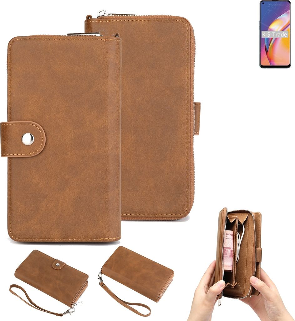 K-S-Trade Handyhülle Schutzhülle kompatibel mit Oppo A94 & Portemonnee Tasche Handytasche Case Etui Geldbörse Wallet braun (1x)