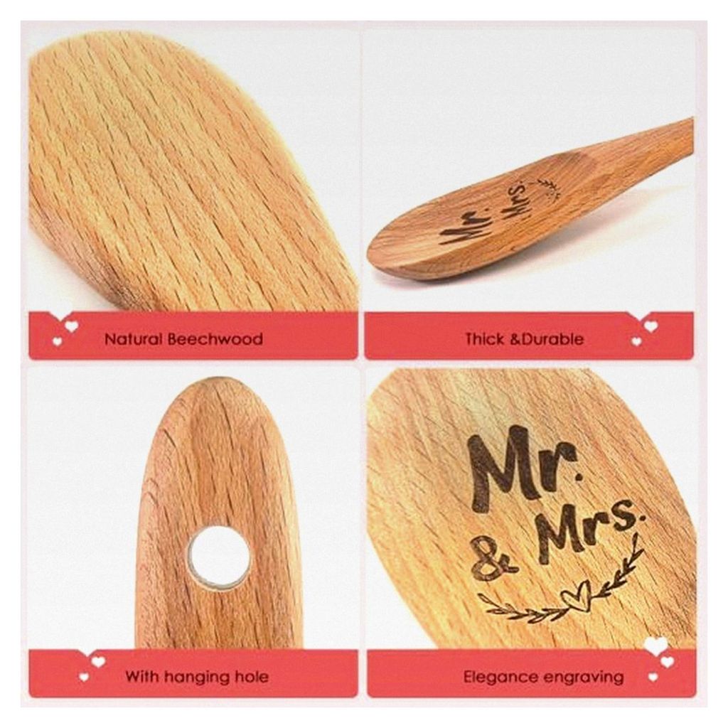 Gravierter HolzkochLöffel Mr Mrs 30 cm, Hochzeitsgeschenk für Paare