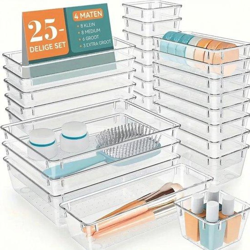 JustValue Lade Organizer Set - 25-delig - Transparant - Productafbeelding 