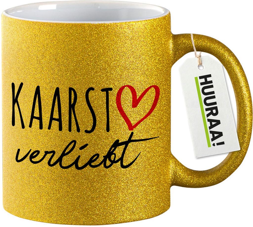 Huuraa Glitzertasse Kaarst verliebt 330ml Gold Keramik Kaffeebecher Geschenkidee