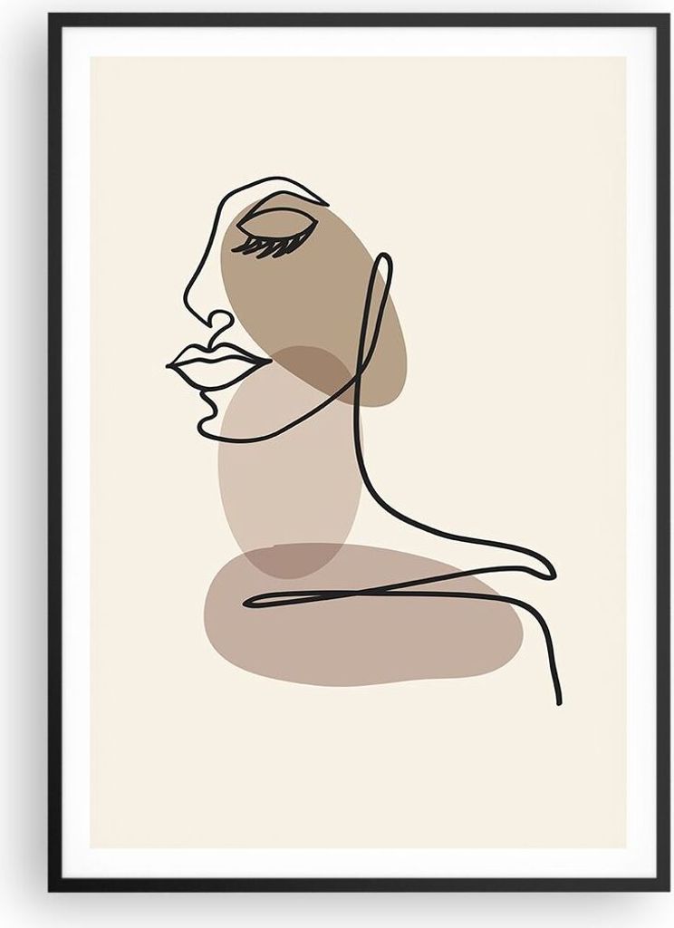 Gerahmtes Poster - Schwarzer Rahmen - Zeichnung einzeilig Frau - 70x100 cm - Wand Bild - Wanddeko - Wandbilder - Kunstposter - Wandposter - Bilderr...