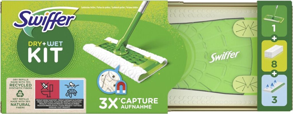 Kit de démarrage Swiffer : manche + 8 lingettes sèches + 3 Image du produit 
