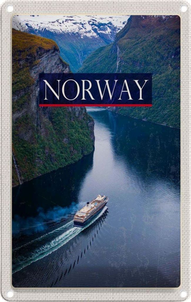 vianmo Blechschild 30x20 cm Norwegen Kreuzfahrt Meer Gebirge Bildmotiv Reisemotiv Abenteuer Reisen Urlaub