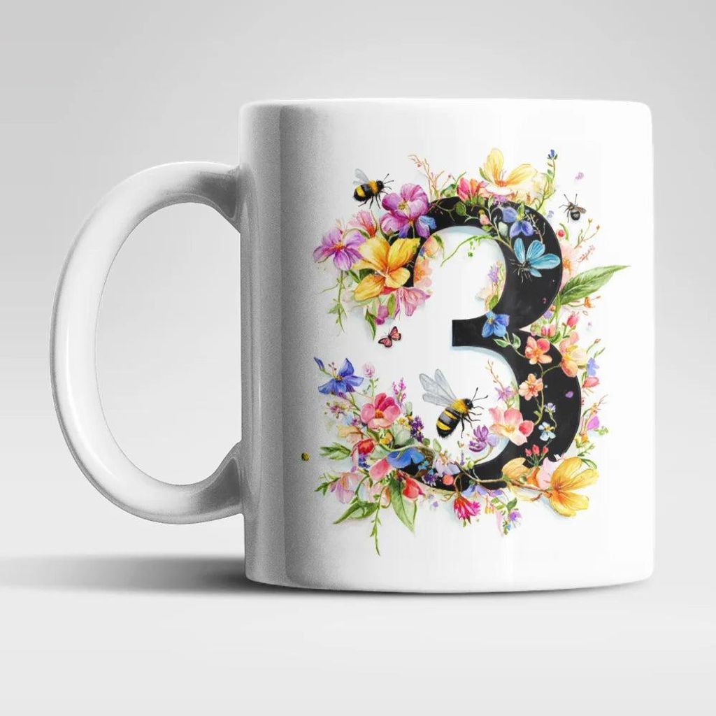 Name A bis Z und 0 bis 9 Blumen Bienen Kaffeetasse Teetasse Tasse Geschenkidee – 3