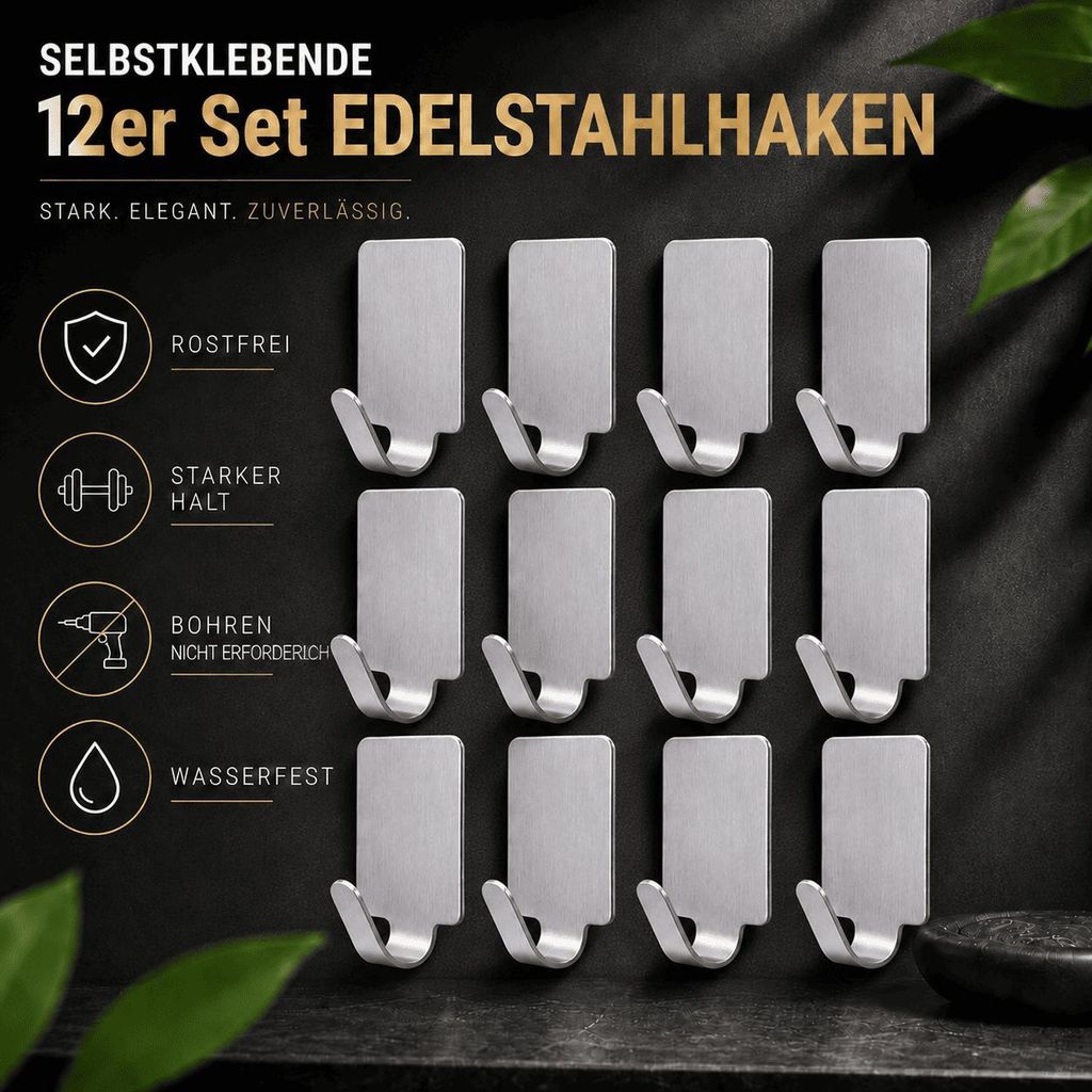 12 Edelstahl Handtuchhaken Klebehaken Wandhaken Bad Küche Produktbild 