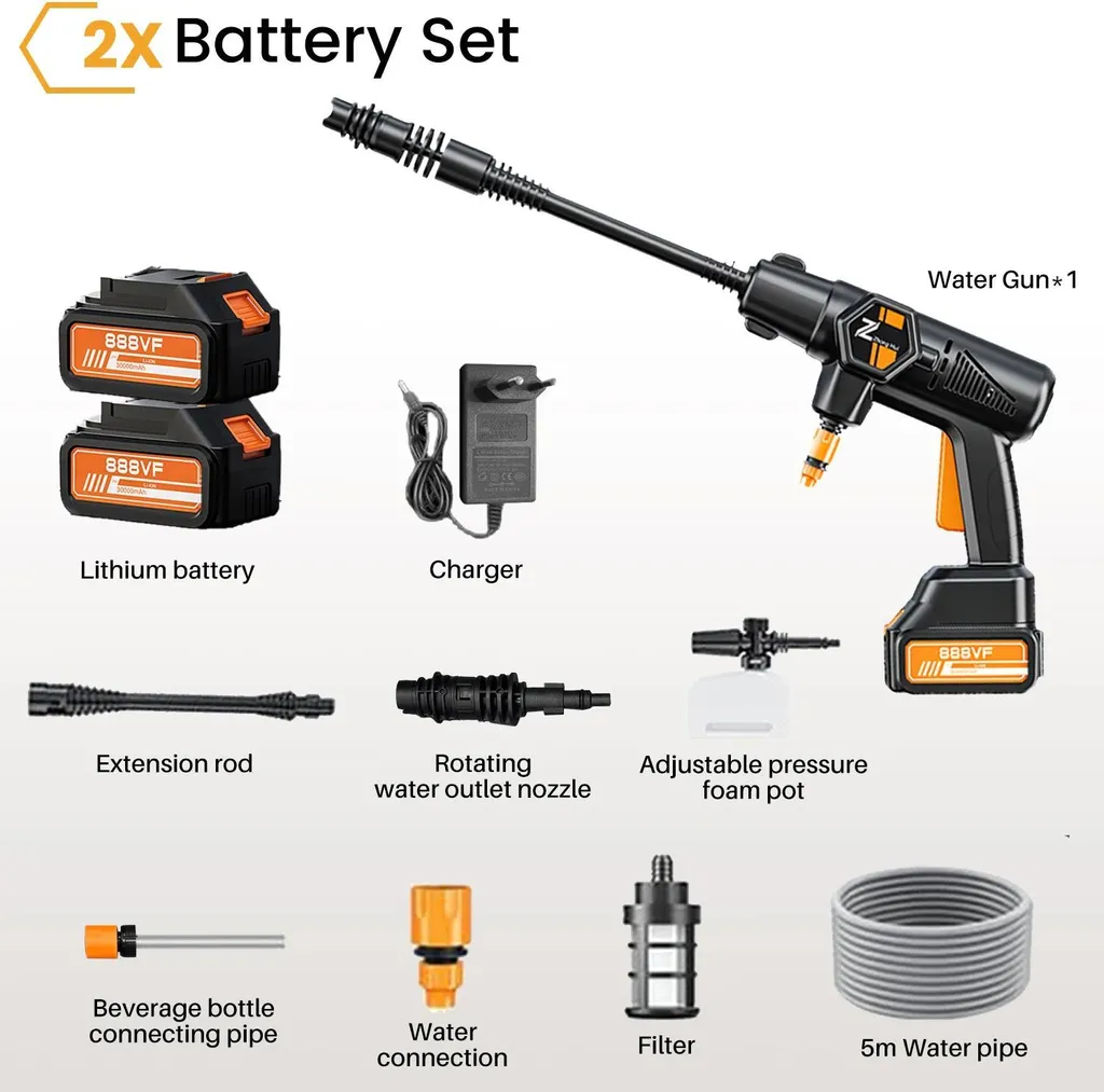 Lave-auto sans fil à buse multifonction et 2 batteries lithium longue durée - 2