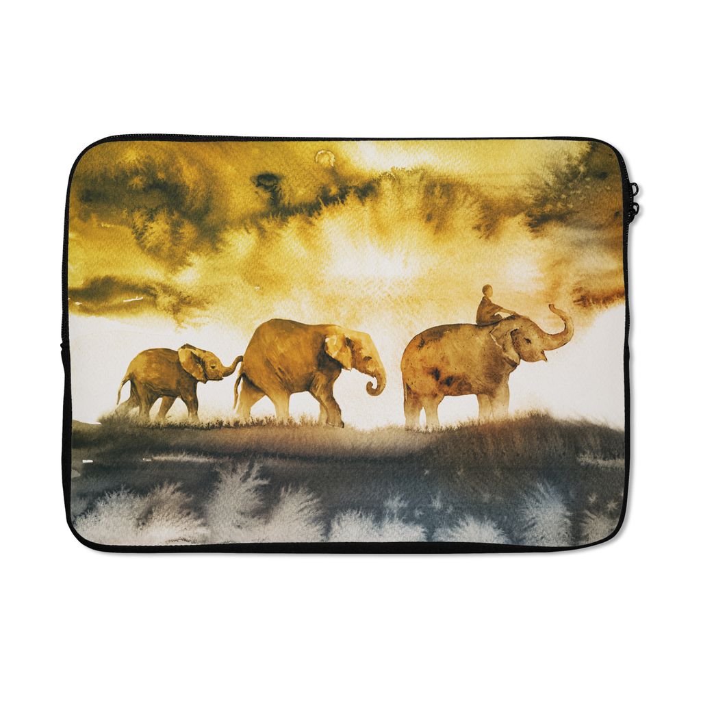 MuchoWow Laptop Hülle 14 ZollElefanten - Aquarell - Gelb Laptoptasche - Laptoptasche - Stoßsicher - Schutzhaube
