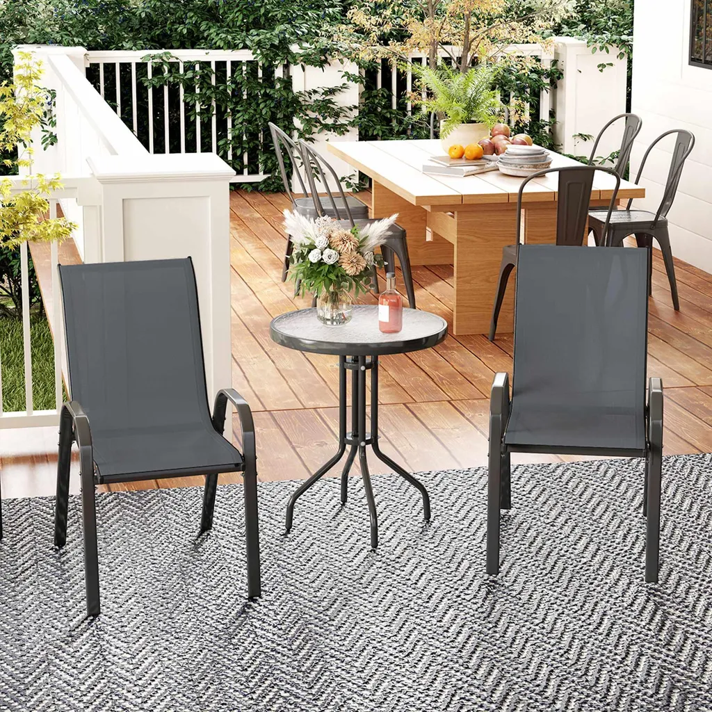 Ensemble bistro d'extérieur 3 pièces avec table en verre et chaises - 2