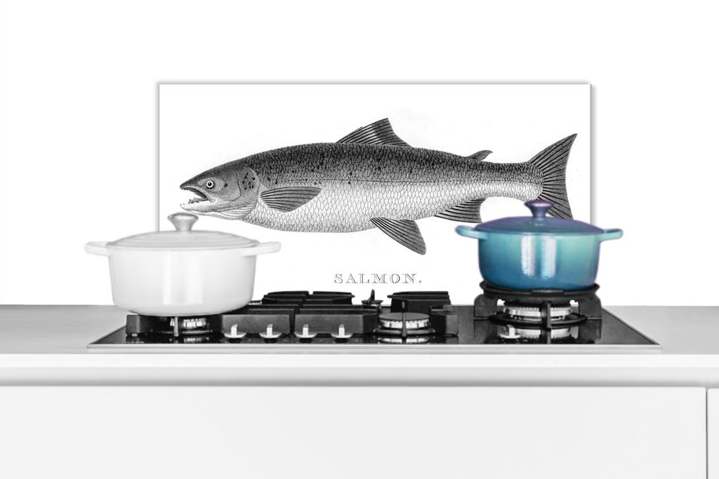KitchenYeah Spritzschutz Küche - Küchenrückwand - Wandschutz für Herd und Spüle - Eine gezeichnete Illustration eines Fisches 60x30 - Alu-Di...