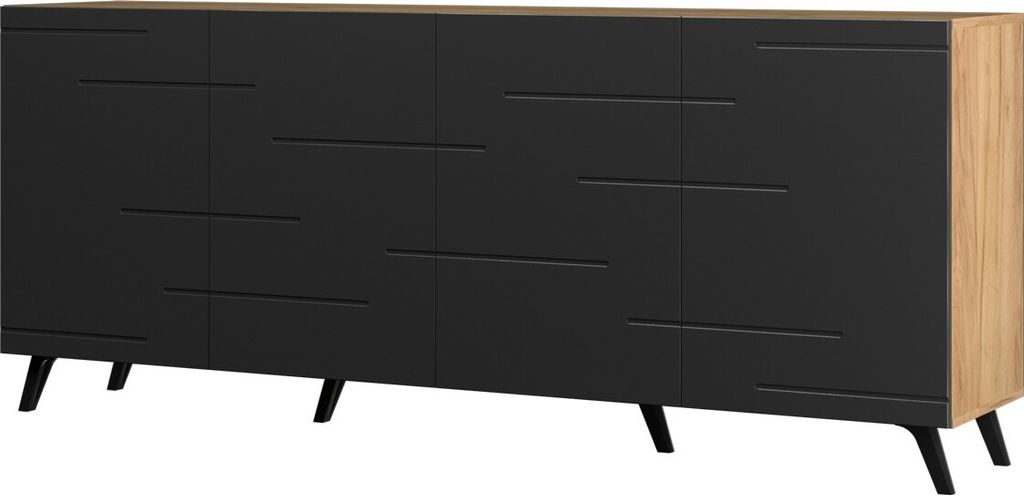 Kommode Diverse DV1 Sideboard 200x82x42 cm Gefräste Front 4 Türen Craft Eiche/Schwar/Muster 4
