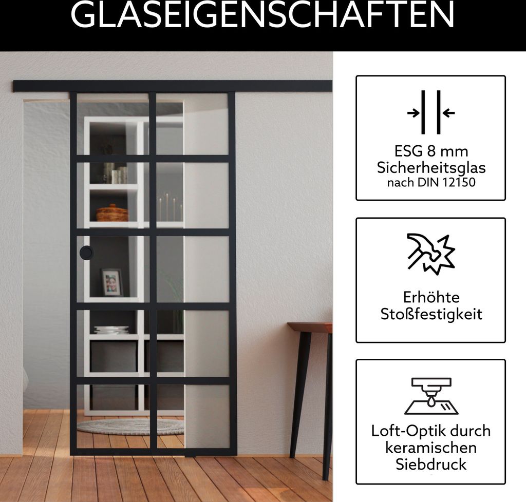 Loft Glasschiebetür Komplettset Klarglas 935x2058 inkl. Produktbild 5