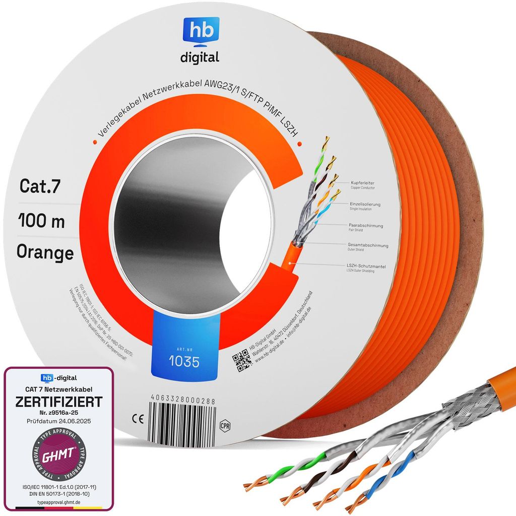 hb-digital Verlegekabel 100m Netzwerkkabel CAT 7 max. 1000 Produktbild 