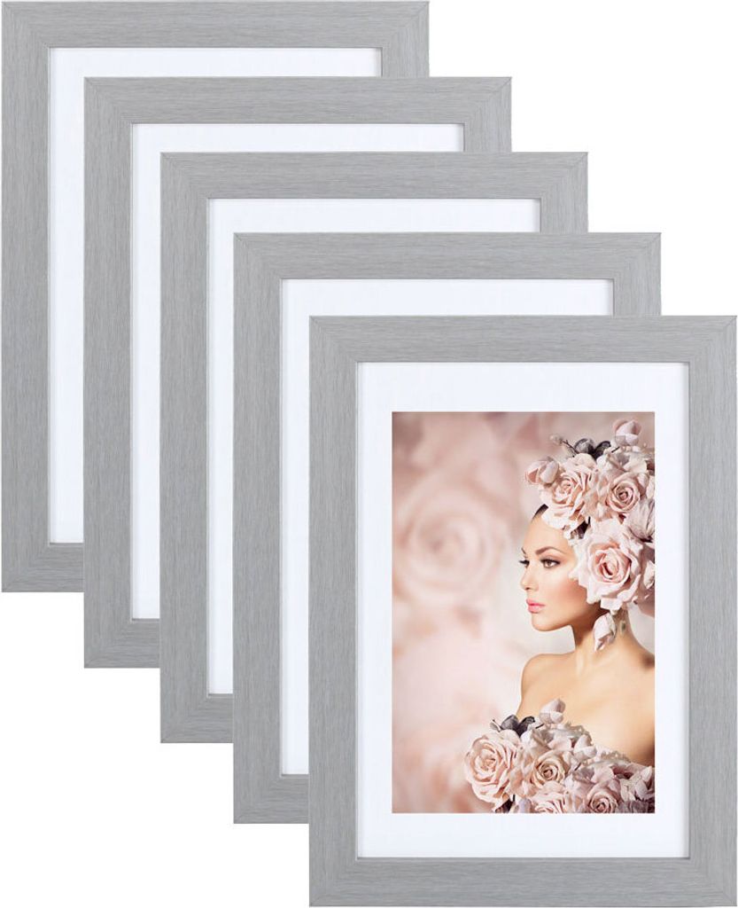 5er Pack Holz Bilderrahmen Foto Plexi Rahmen Acryl Collage Wanddeko Poster S215 - Farbe: Silber | Format: 40x40