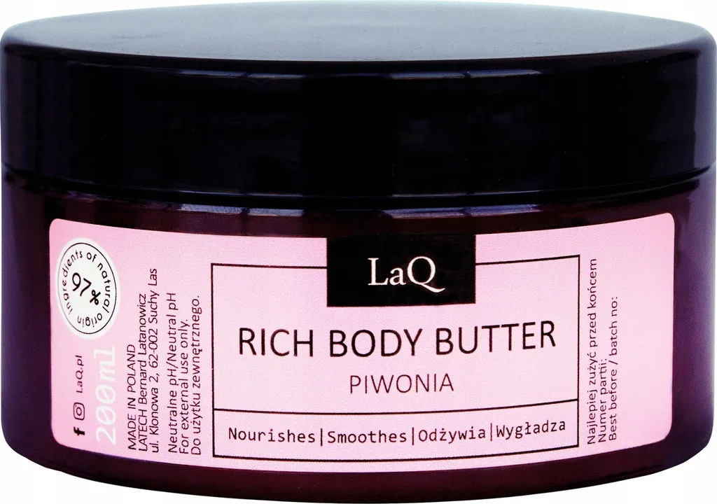 Anti-peau de crocodile : beurre corporel LaQ 200 ml pivoine réparateur
