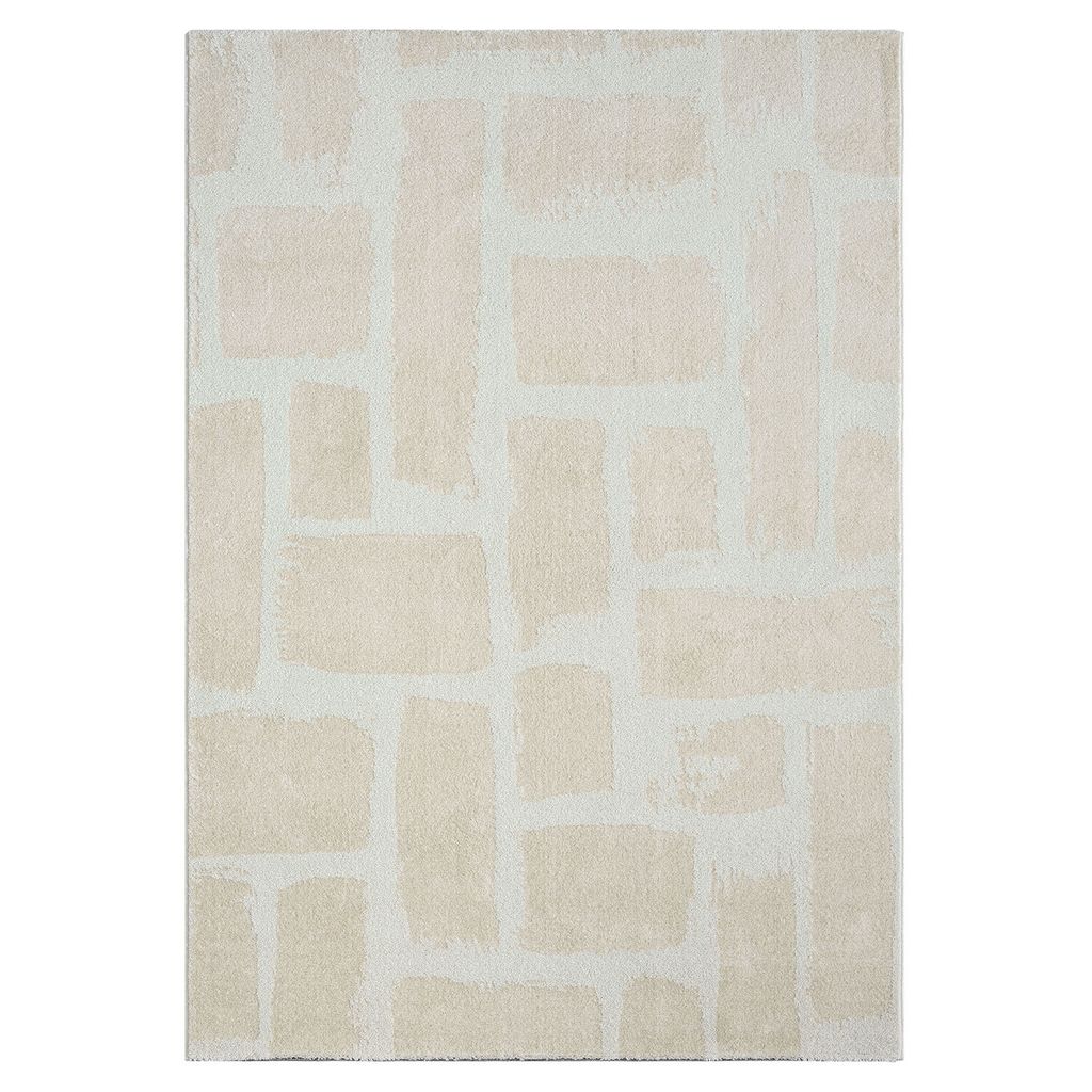 Teppich Kurzflor Wohnzimmer Schlafzimmer Hochwertig Steinmuster Grau Anthrazit , Farbe:Creme, Maße:160x230 cm