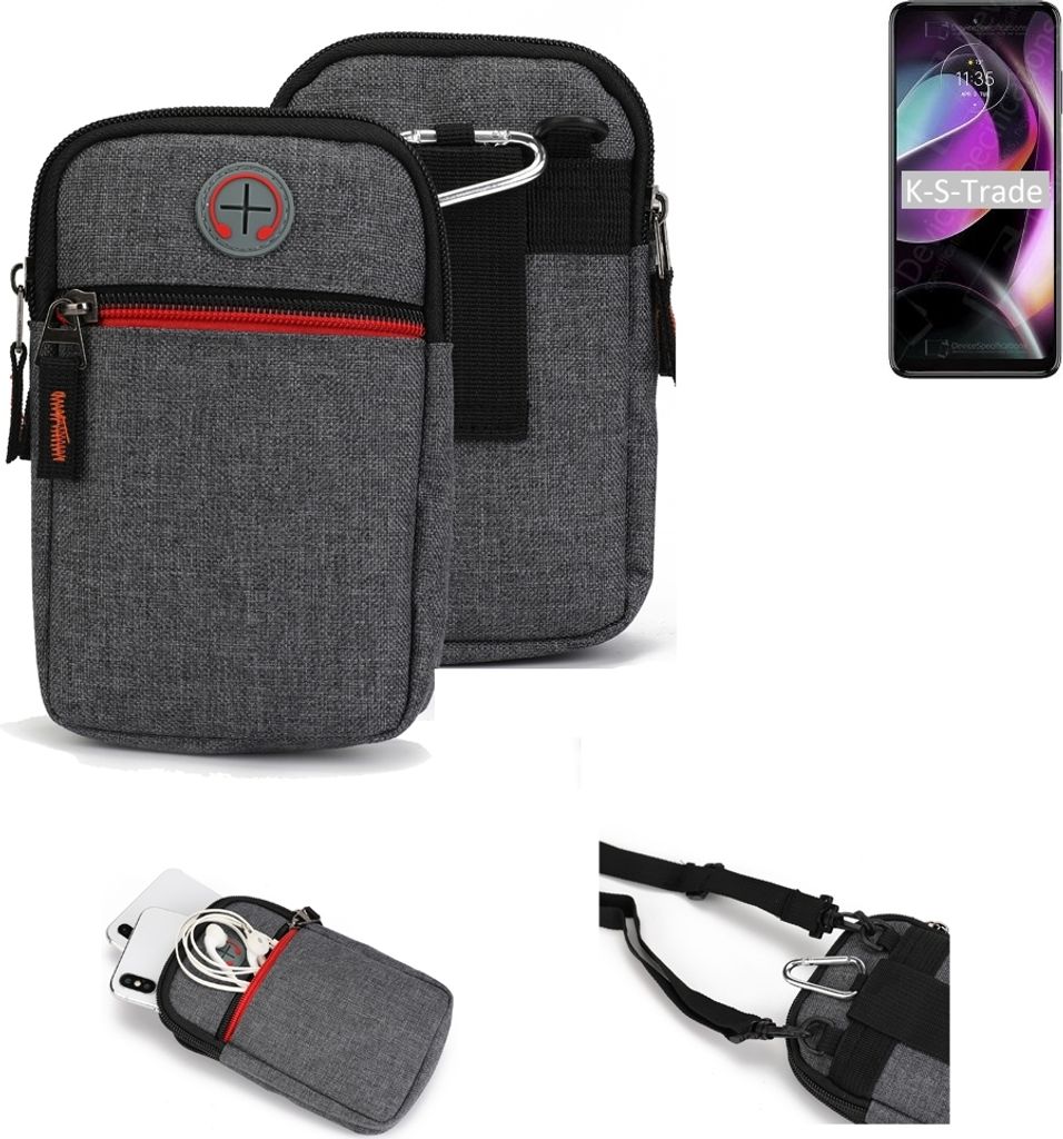 K-S-Trade Holster Gürteltasche kompatibel mit Motorola Moto G 5G (2022) Handy Tasche Schutz Hülle grau Zusatzfächer 1x