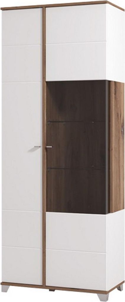 Dmora Vitrine Arentino 79x40x201h cm Weiß, 8 Einlegeböden, Drehtüröffnung