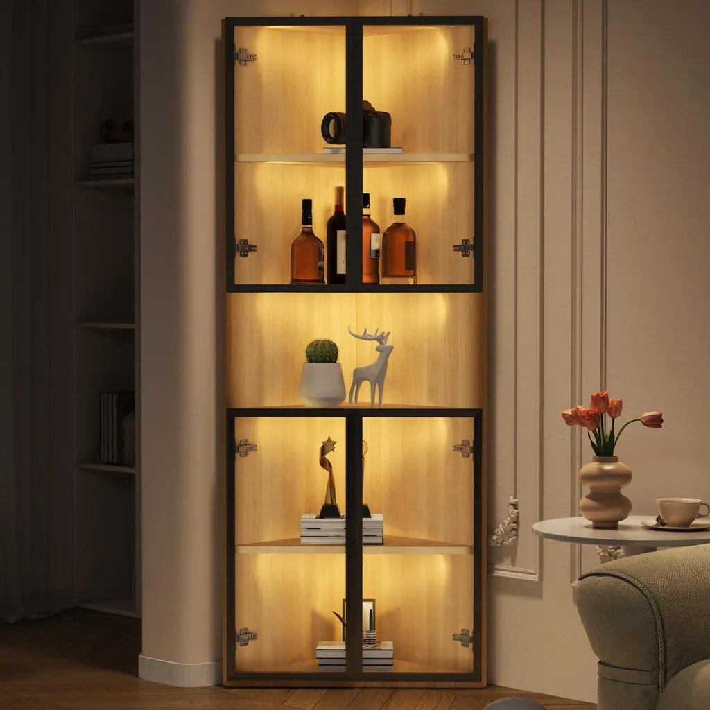 Vitrine LED étanche à la poussière en verre trempé 160cm, finition chêne