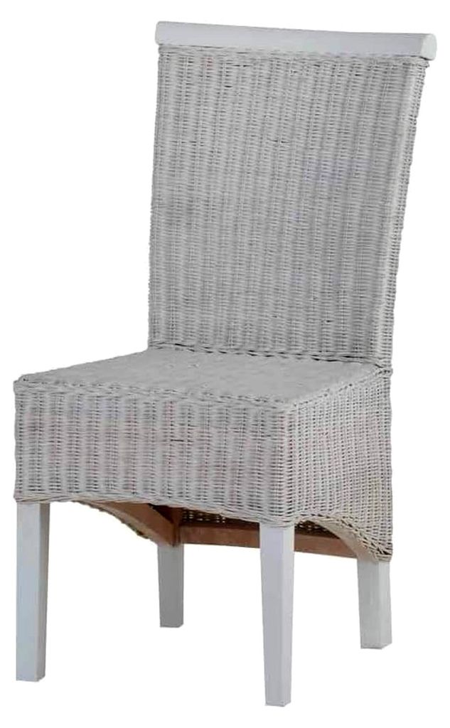 Esszimmerstuhl 49x98x49 cm Modern aus Massivholz und Rattan in Weiß