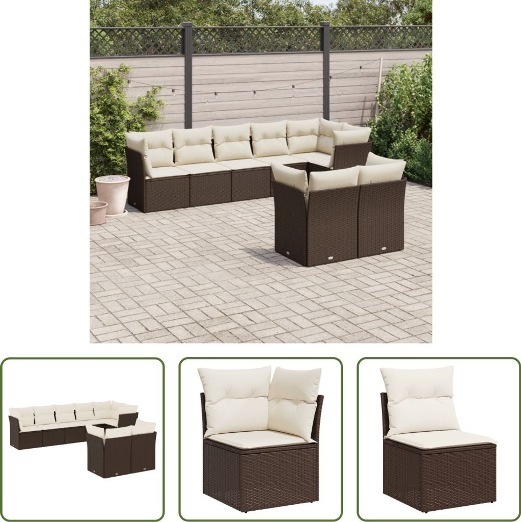 The Living Store 8-tlg. Garten-Sofagarnitur mit Kissen Braun Poly Rattan