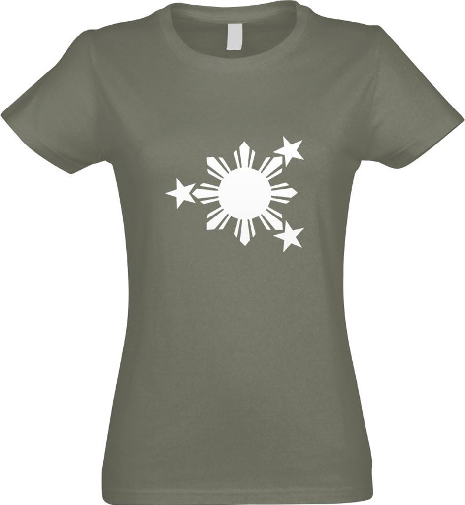 Kiwistar - T-Shirt tailliert - Damen - Olive - Flagge der Philippinen - mit Motiv Bedruckt - Funshirt Design - Sport - Freizeit - Damen - XXL