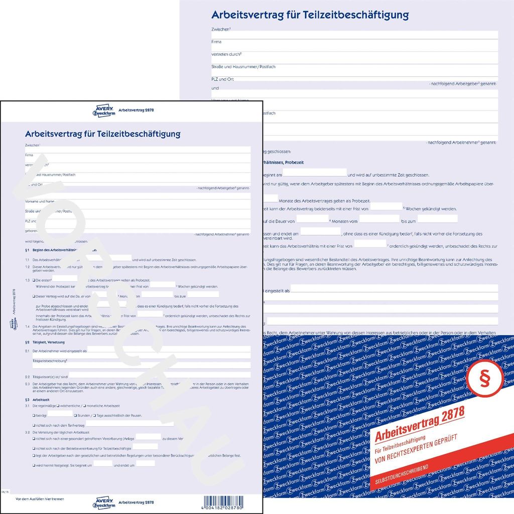Avery Zweckform 2878, Arbeitsvertrag, für Produktbild 