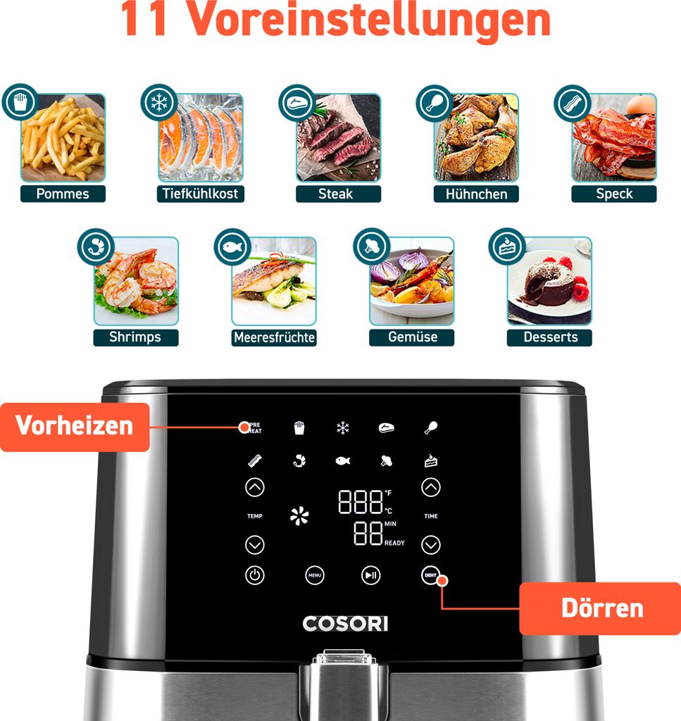 Cosori Heißluftfritteuse 5 5l Xxl Bedienungsanleitung