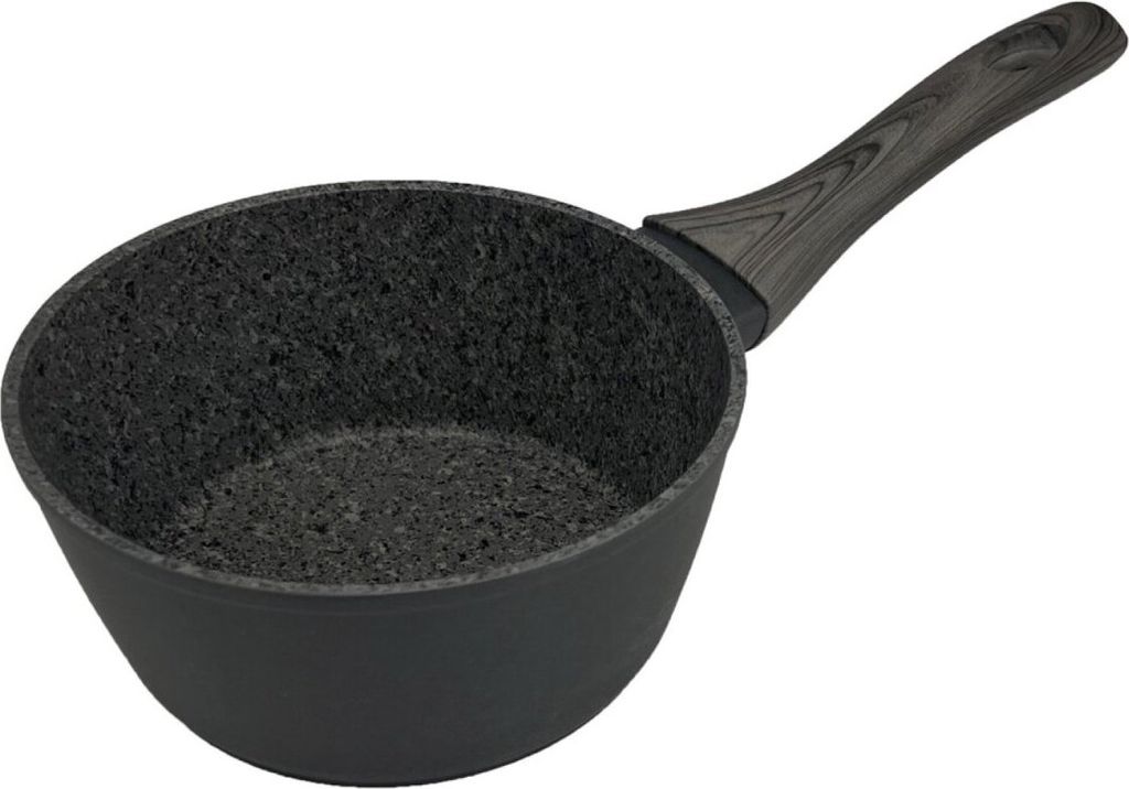 Stieltopf ø16cm in Schwarz mit ergonomischem Griff in Holzoptik Antihaft