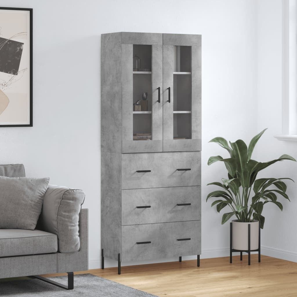 vidaXL Highboard Betongrau 69,5x34x180 cm Holzwerkstoff Produktbild 