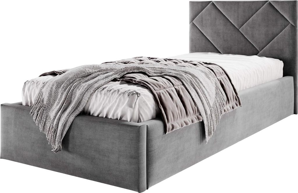 Moebelpaket Bett 90x200 cm, Bett Azuro S03, Polsterbett mit Stauraum, Modern Einzelbett mit Einem Metallrahmen Dunkelgrau