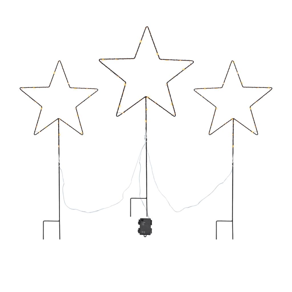 3.06 LED Sterne Gartenstecker im 3er Set - 70 LED - Timer - Produktbild 