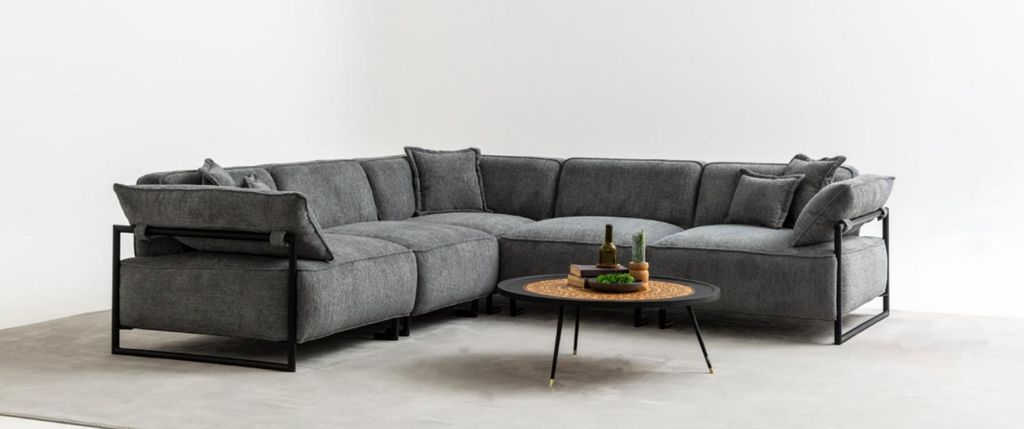 Stoffsofa Couch Wohnlandschaft Eck Design Modern Sofa Ecksofa L-Form Grau