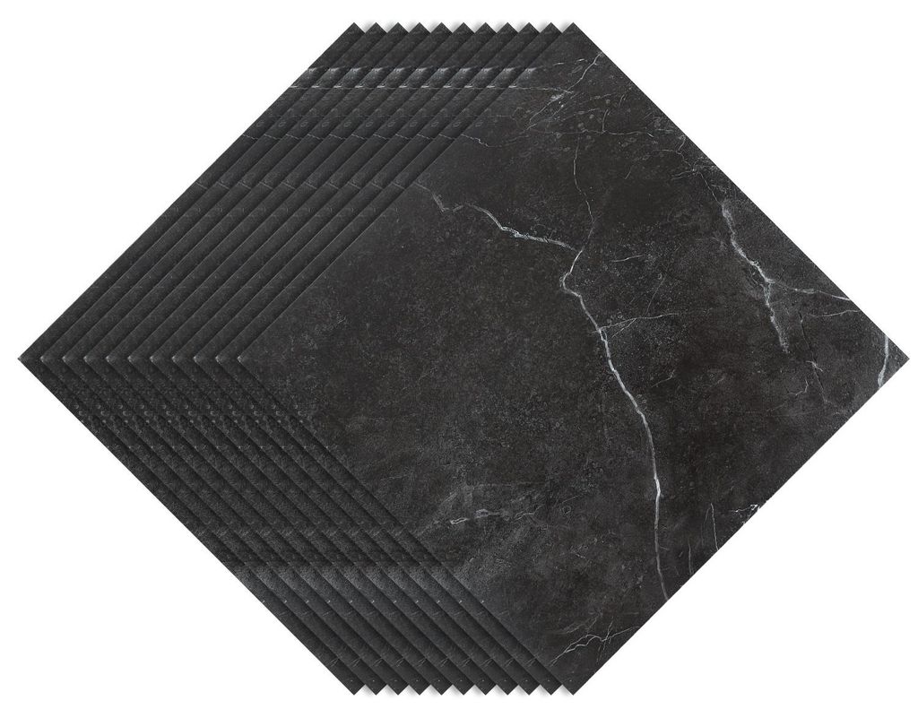 Peviasot Vinyl Bodenfliesen 1 m² Selbstklebend Marmor Schwarz 11 Stück Marmor Nachbildung Fliesen Design Bodenbelag gefühlsecht