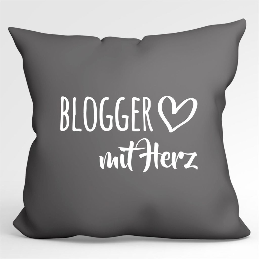 Huuraa Kissen Blogger mit Herz 40x40cm mit Füllung Steel Grey Baumwolle Dekokissen Geschenkidee
