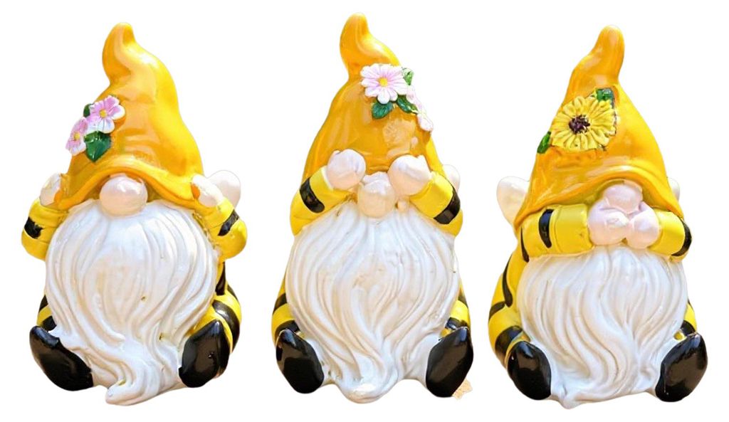 3er-Set Frühlingsgartenzwergfiguren „Höre, sieh, sprich nichts Böses“ – Blumenzwergstatue, kleine Zwergenfigur aus Kunstharz, Tischdekorat...