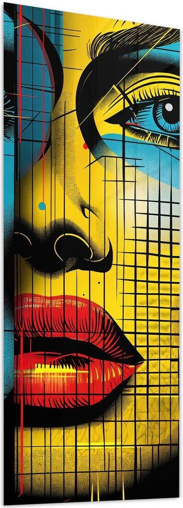 Glasbild 60x150cm in XXL für Wohnzimmer, Schlafzimmer Motiv Pop Art Gesichter