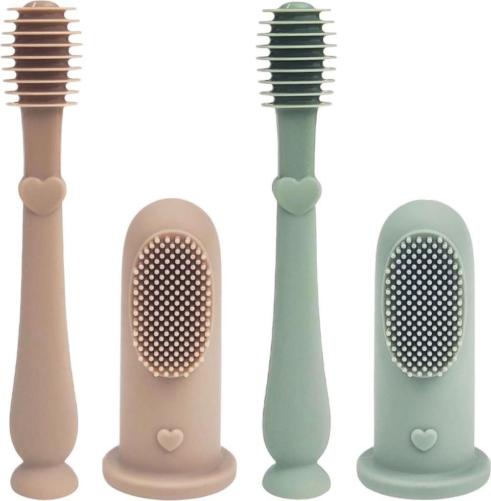 Set von 4 Silikon-Babyfingerzahnbürsten Zungen-Mundreiniger Zahnreiniger für Babys Säuglinge Kleinkinder 0-36 Monate zahnärztliche Mundpflege
