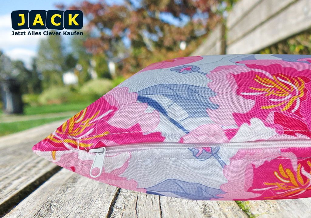 JACK 30x50cm Motiv Outdoor Lounge Kissen Dekokissen inkl. XXL-Füllung Wasserabweisend Sitzkissen Garten Stuhl Lotus Effekt, Farbe:Wasserblumen