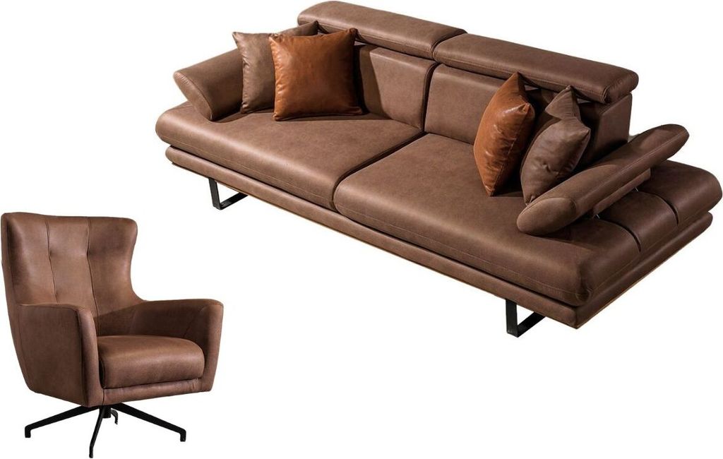 Villa Möbel Sofa Set Energy Grau-Seidengrau Stellvariante:3+1 Relax- und Bettfunktion, pflegeleichter Mikrofaser Samtstoff