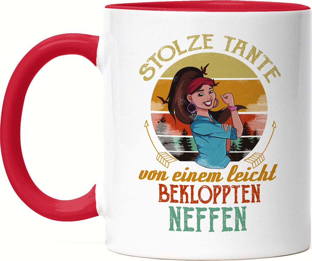Stolze Tante von einem leicht bekloppten Neffen Tasse Rot Lustig Spruch Tante Patentante Geschenk