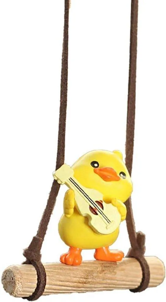 Pendentif de rétroviseur canard jaune guitare, cadeau auto original