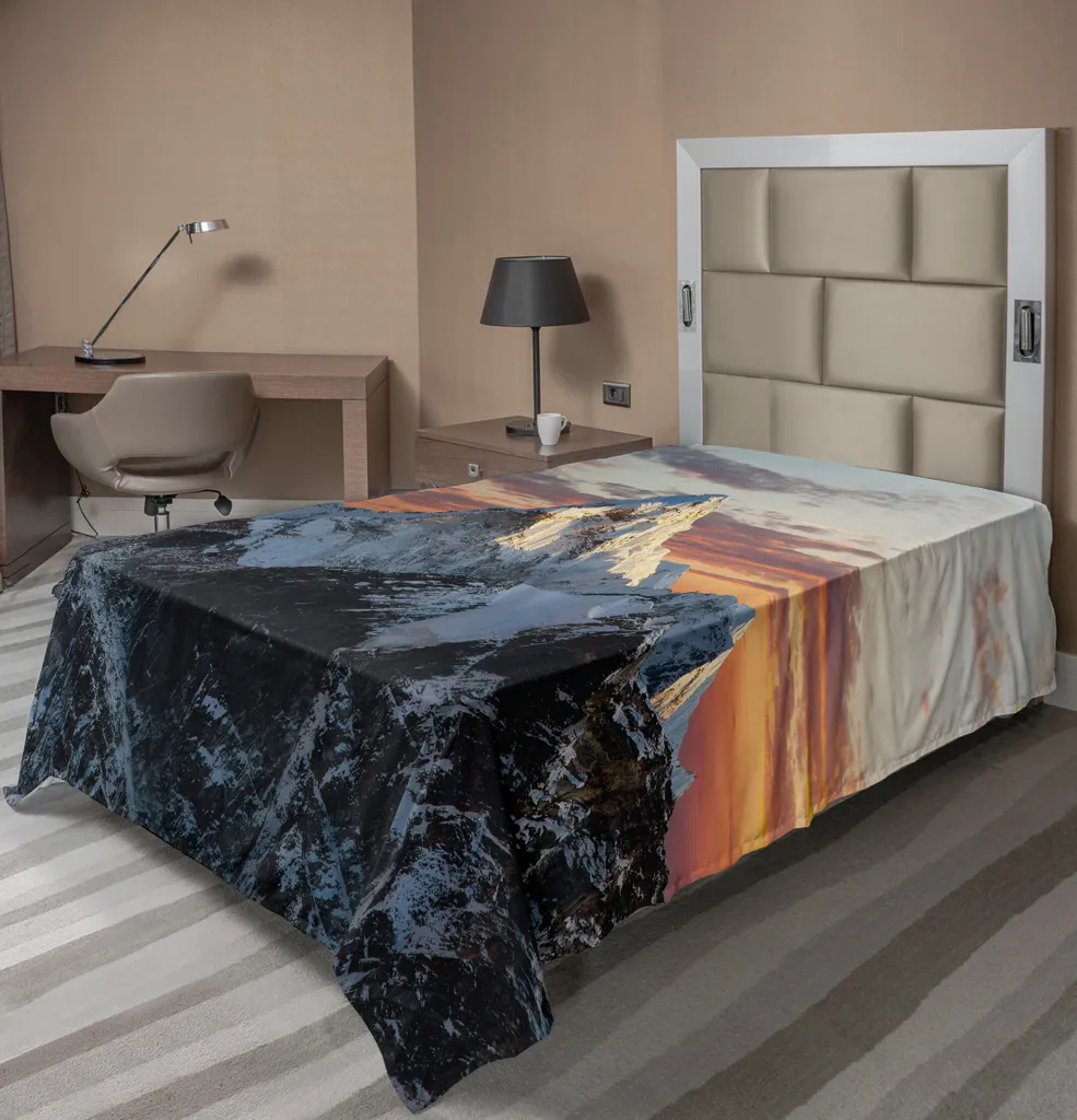 ABAKUHAUS Lenzuolo da letto, sera, alta montagna dell'Asia meridionale sopra il cielo con foto colorata del Nepal Everest, lenzuolo morbido e confortevole per un letto decorativo, 1 pezzo, 260 cm x 168 cm, multicolore